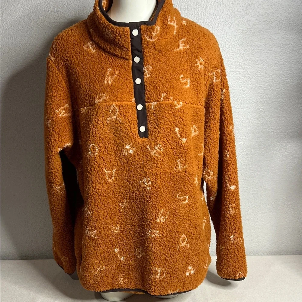Cruel Denim Sherpa Pullover XXL Rust Snap Fleece Western Aztec Print